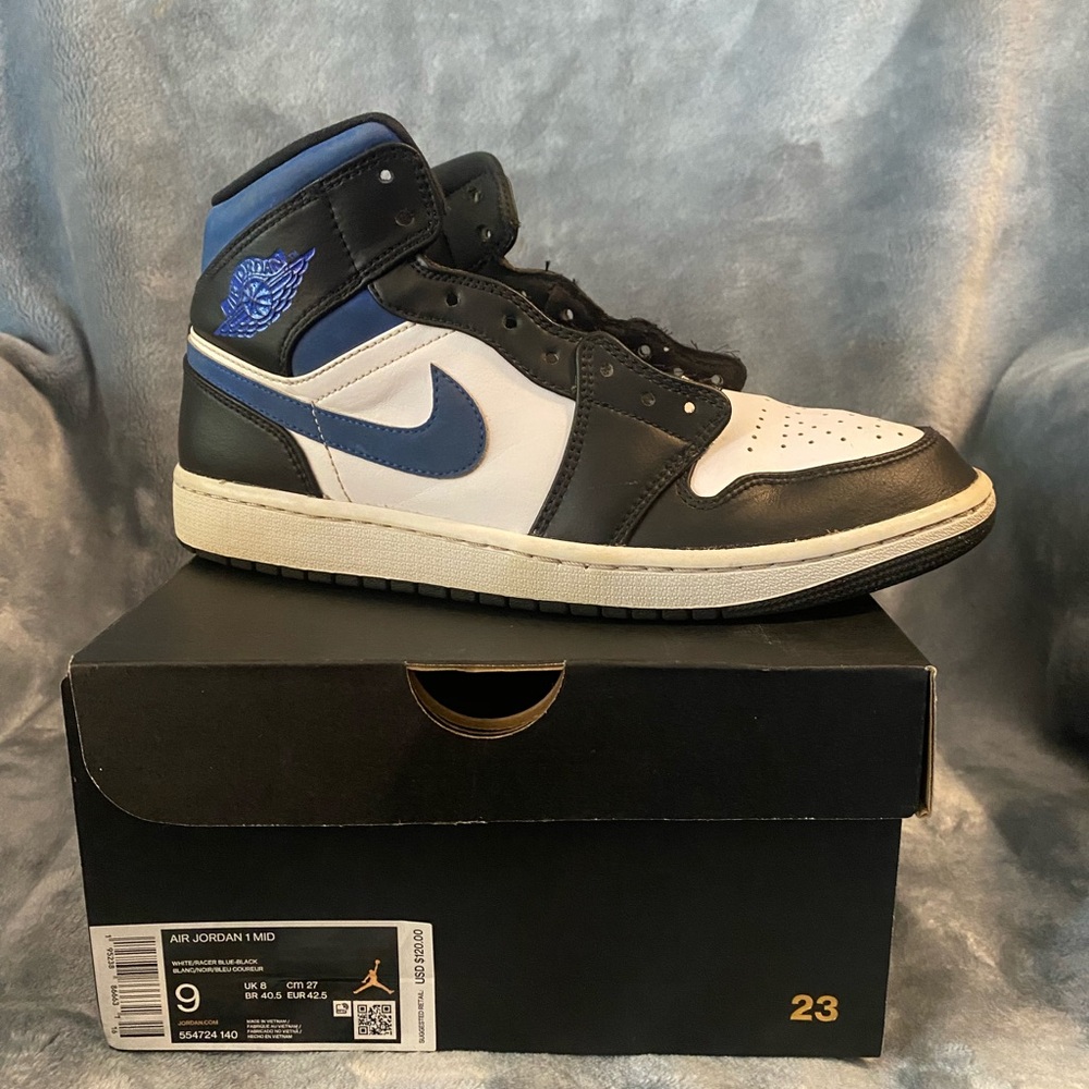 Nike Air Jordan 1 Mid Black White Blue Sneakers